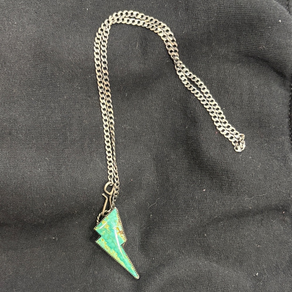 Green Lightning Bolt Pendant Necklace